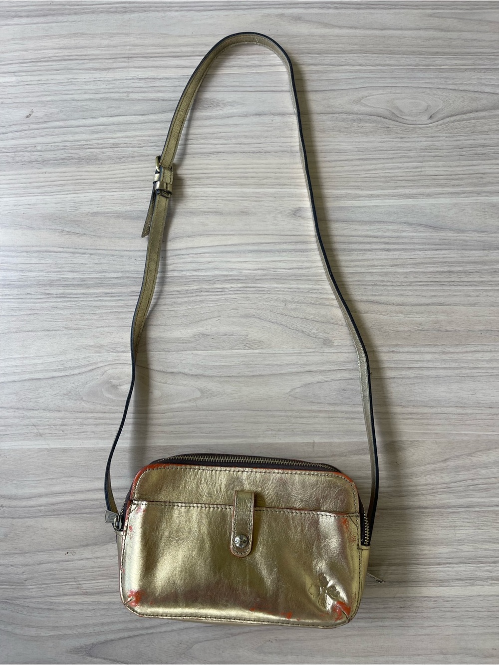 Patricia Nash Metallic Gold Crossbody with Orange Trim